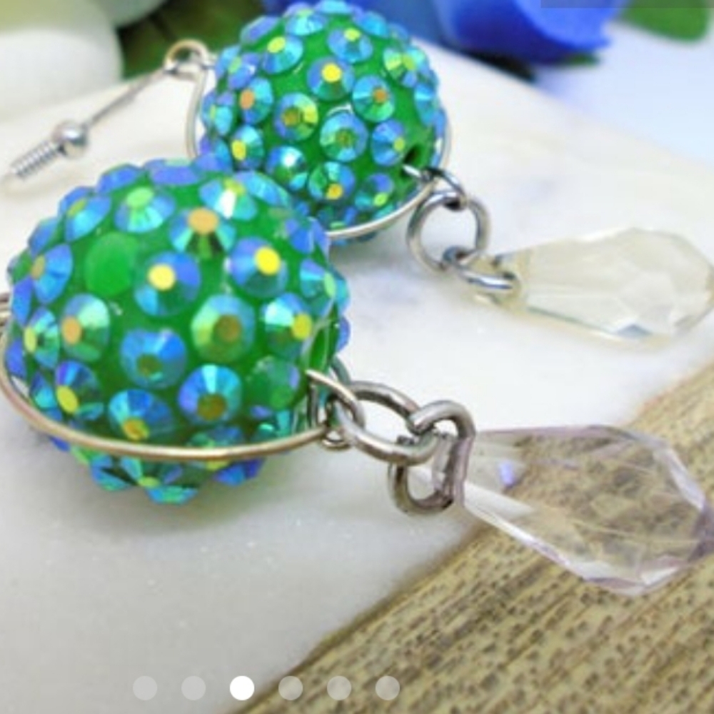 Multicolored Crystal Beaded Dangling Earrings. - image 1